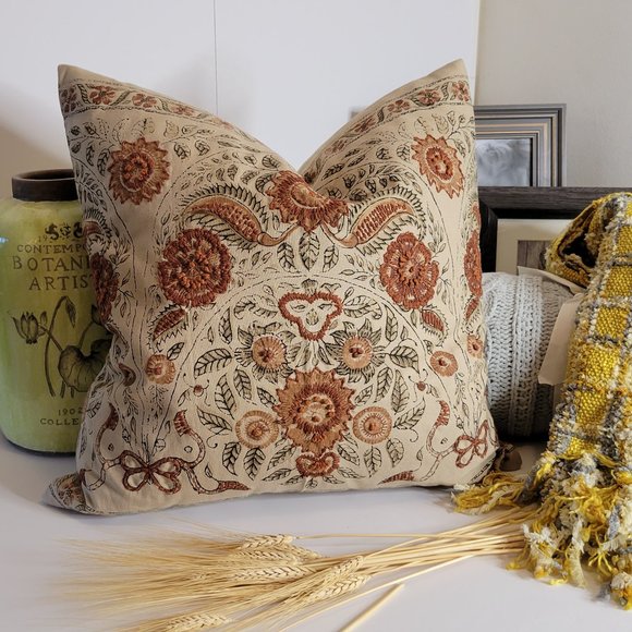Pottery Barn Other - Accent Pillow, Pottery Barn, Taupe w/Rust Print and Stitch, 20"x20"